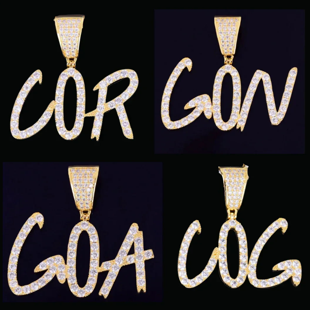Sharp Cursive Iced Out Personalized Custom Name Necklace Pendant - Luxury Custom Jewelry - CaratixJewelry